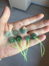 Load image into Gallery viewer, 12.5–14.5mm Type A 100% Natural Icy Watery Light Green Dark Green Gray Guaremala Jadeite Jade Concentric Ring Safety Guardian Donut Mom and Daughter Pendant 子母扣 BH122
