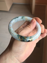 Load image into Gallery viewer, 58mm 100% Natural type A green purple white carved flowers and golden-painted round cut Jadeite Jade bangle PJ64
