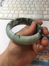 Load image into Gallery viewer, 59mm certified Type A 100% Natural dark green white broad Jadeite Jade bangle PE100-6230
