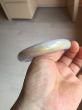 Load image into Gallery viewer, 58.5mm Certified 100% Natural type A icy watery green/light purple carved and golden-painted Jadeite Jade bangle PC72-(0855)
