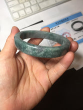 Load image into Gallery viewer, 58.5mm Certified Type A 100% Natural Dark Green Purple Gray Monet's Pond Square Jadeite Jade Bangle PF85-7521
