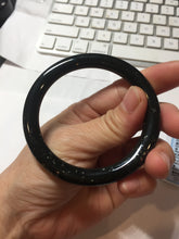Load image into Gallery viewer, 54.2mm 100% Natural Dark Green/Black Meteorite Starry Night Sky Galaxy Nephrite Bangle HN177-0566
