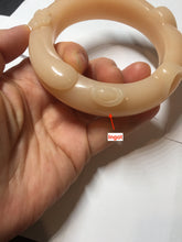 Load image into Gallery viewer, 61.5mm 100% natural pink orange Peach cream Quartzite (Shetaicui jade) 3D carved cat ears/flowers/ingot/bow bangle XY124
