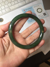 Load image into Gallery viewer, 60.6mm certified 100% Natural dark green/black nephrite (碧玉)  bangle HN49-1582
