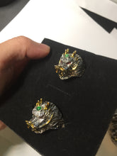 Load image into Gallery viewer, 100% natural type A icy watery green  jadeite with metal base Dragon Guardian Ring or thumb ring PD192
