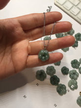 Load image into Gallery viewer, 100% Natural type A green gray with green floating flowers  jadeite Forget-Me-Not(勿忘我) Flower Pendant group PA251
