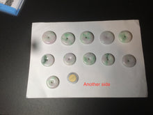 Load image into Gallery viewer, 27-30mm 100% Natural green/purple with sunny green floating flowers jadeite Jade Safety Guardian Button(donut) Pendant/worry stone BF92
