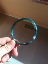 Load image into Gallery viewer, 56.2mm Certified Type A 100% Natural icy watery dark green/blue/gray Guatemala slim round cut Jadeite bangle PD53-5518
