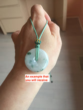 Load image into Gallery viewer, 25-28mm Type A 100% Natural light green white with floating flower Jadeite Jade Safety Guardian Button donuts Pendant group BS67
