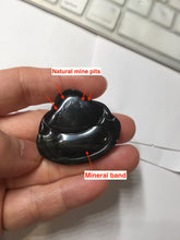 Load image into Gallery viewer, 100% Natural dark green/black jadeite jade(Mocui, 墨翠) happy Buddha Pendant/handhold stone PC141
