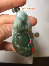 Load image into Gallery viewer, 100% Natural type A dark green black gray (老油青) happy Buddha jadeite pendant PF41

