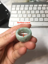 Load image into Gallery viewer, Size 10 3/4 100% natural type A sunny green light green white broad jadeite jade band ring thumb ring PC246-2
