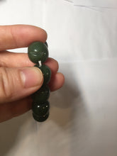 Load image into Gallery viewer, 14x13mm 100% Natural dark green/black/gray(碧玉) vintage style nephrite Jade bead bracelet HE109
