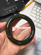Load image into Gallery viewer, 57.4mm certified 100% Natural dark green/black(碧玉) chubby round cut nephrite bangle HN188-0123
