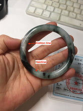 Load image into Gallery viewer, 55.7mm Certified Type A 100% Natural Dark Green Blue Gray Black Slim Moonlit Ink (水墨月色)Round Cut Jadeite Jade Bangle BS146-0748
