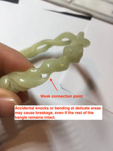 Load image into Gallery viewer, 61mm 100% Natural Yellow Orange 3D Carved Fish, Lotus Flowers &amp; Twisted Braided Xiu Jade (Serpentine) Bangle CB84
