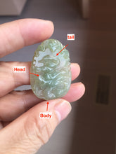 Load image into Gallery viewer, Type A 100% Natural Light Green-Gray (淡油冰) Jadeite Jade Dragon Pendant – Power, Success, Protection &amp; Good Fortune PC239
