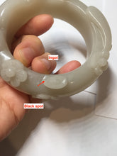 Load image into Gallery viewer, 59.5mm 100% natural white Pale sage gray Quartzite (Shetaicui jade) 3D carved cat ears/flowers/ingot bangle XY125
