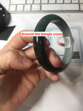 Load image into Gallery viewer, AllaboutjadeCanada.com only 55.5mm certified 100% natural Type A oily dark green gray black(老油青) half mountain half water (半山半水) jadeite jade bangle PC257-0052
