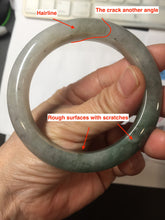 Load image into Gallery viewer, 55.3mm certified type A 100% Natural light green dark green gray(淡油青) black jadeite jade bangle BS152-0491
