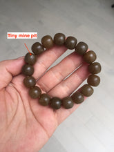 Load image into Gallery viewer, 100% Natural 12x11mm dark sugar brown black gray(糖料) vintage style nephrite Jade bead bracelet HF82
