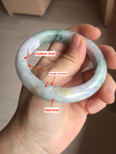 Load image into Gallery viewer, 55.4mm 100% Natural type A green purple white carved flowers and golden-painted Jadeite Jade bangle PB228-0264
