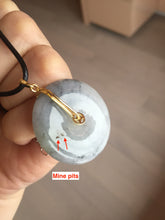 Load image into Gallery viewer, 35.3mm 100% natural black white yellow jadeite jade(Wuji, 乌鸡) Safety Guardian Button donuts pendant /worry stone/decor PH65
