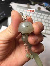 Load image into Gallery viewer, 18.5cm 100% Natural black white ink painting(水墨) Xiu Jade (Serpentine) Hairpin with Doggy Hanging Ornament  AW68
