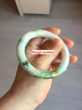 Load image into Gallery viewer, 55.5mm certified 100% natural Type A sunny green purple white carved and golden-painted chubby round cut jadeite jade bangle BH137-4720
