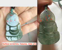 Load image into Gallery viewer, 100% natural grade A icy watery dark green gray jadeite jade Guanyin pendants PB202
