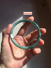 Load image into Gallery viewer, 61.5mm Certified Type A 100% Natural light green/blue/gray with black floating flowers Guatemala slim round cut Jadeite bangle BP217-3791
