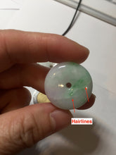 Load image into Gallery viewer, 24-28mm 100% Natural green/purple with sunny green floating flowers jadeite Jade Safety Guardian Button(donut) Pendant/worry stone H152
