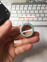 Load image into Gallery viewer, Size 10 3/4 100% natural type A sunny green light green white broad jadeite jade band ring thumb ring PC246-2
