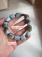 Load image into Gallery viewer, 54–66mm 100% Natural Type A Dark Green, White, Lavender &amp; Gray Jadeite Cylinder Bead Bracelet PC243

