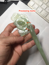 Load image into Gallery viewer, 16cm 100% Natural light green Xiu Jade Serpentine vantage carved lily hairpin AW23
