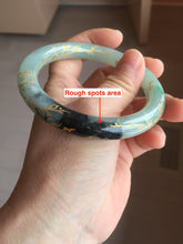 Load image into Gallery viewer, 58.4mm 100% Natural type A icy watery green dark carved flowers golden-painted round cut Jadeite Jade bangle PH74-5863
