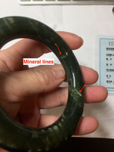 Load image into Gallery viewer, 57mm certified 100% Natural dark green/black Ocean Waves chubby round cut nephrite bangle HN186-0884
