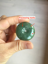 Load image into Gallery viewer, 34mm Type A 100% Natural oily dark green(老油青) Jadeite Jade Safety Guardian lenticular disc Button donuts pendant PA106
