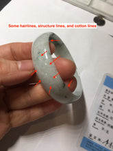 Load image into Gallery viewer, 53mm certified 100% natural Type A light green white with green floating flowers thin jadeite bangle PF56-5636
