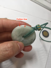 Load image into Gallery viewer, 34.4mm Type A 100% Natural light green Jadeite Jade Safety Guardian Button donuts pendant PA107
