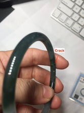 Load image into Gallery viewer, 56.3mm Certified Type A 100% Natural icy watery dark green/blue/gray/black slim Guatemala Jadeite bangle PJ155-0662
