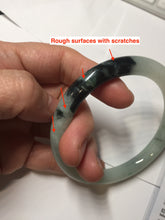 Load image into Gallery viewer, 58.4mm Certified Type A 100% Natural light green with flying dark green flowers round cut Jadeite bangle PE22-5861
