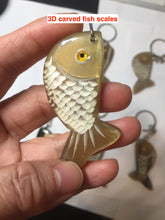 Load image into Gallery viewer, 52x23mm 100% Natural black brown yellow Buffalo Horn 3d carved fish Keychain, pendant, bag hanging group NJ3
