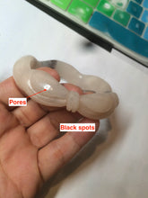 Load image into Gallery viewer, 56mm 100% natural light Pink/black Quartzite (Shetaicui jade) 3D carved Bow knot and wave bangle XY66
