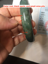 Load image into Gallery viewer, 57.2mm Certified type A 100% Natural oily dark green (老油青) blue gray black Mountains Afar in Blue-Green Haze(远山如黛)Jadeite bangle PC255-0556
