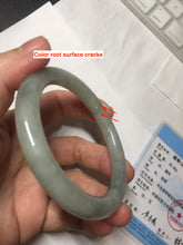 Load image into Gallery viewer, 55.5mm Certified type A 100% Natural  light green gray round cut Jadeite bangle PD43-9583
