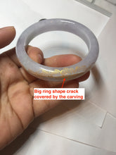 Load image into Gallery viewer, 58.5mm Certified 100% Natural type A icy watery green/light purple carved and golden-painted Jadeite Jade bangle PC72-(0855)
