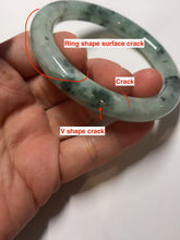 Load image into Gallery viewer, 58mm Certified Type A 100% Natural light green with flying dark green flowers round cut Jadeite bangle PE21-5864

