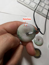 Load image into Gallery viewer, 24-28mm 100% Natural green/purple with sunny green floating flowers jadeite Jade Safety Guardian Button(donut) Pendant/worry stone H152
