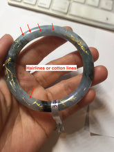 Load image into Gallery viewer, 55mm certified 100% natural Type A sunny green white carved and golden-painted jadeite jade bangle PF79-(3441)
